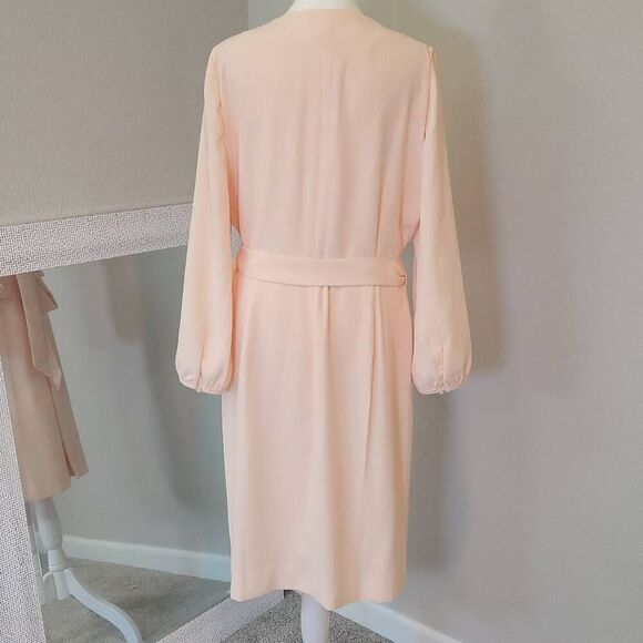 J. Crew Wrap Dress Crepe Cream Pink Tie Waist Long Sleeves Size 10T - Picture 4 of 13